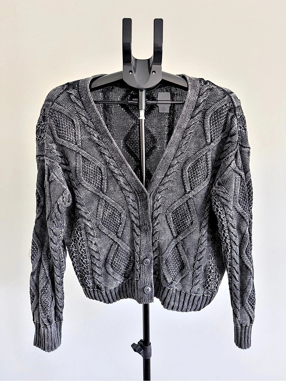 Lucky Brand Cable Knit Cardigan in Gray Size Small Like New